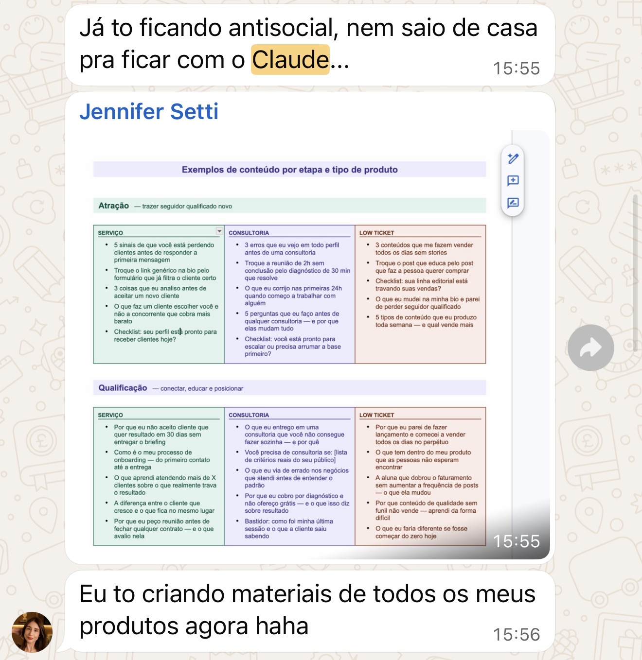 Depoimento de Jennifer sobre produção de materiais